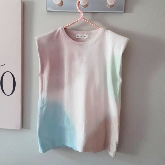 EUC Retrod tie dye cotton padded shoulder muscle top, M - Picture 7 of 8